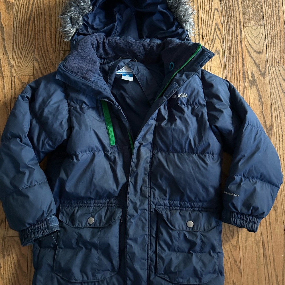 Columbia Navy Kids Jacket with Faux Fur Hood